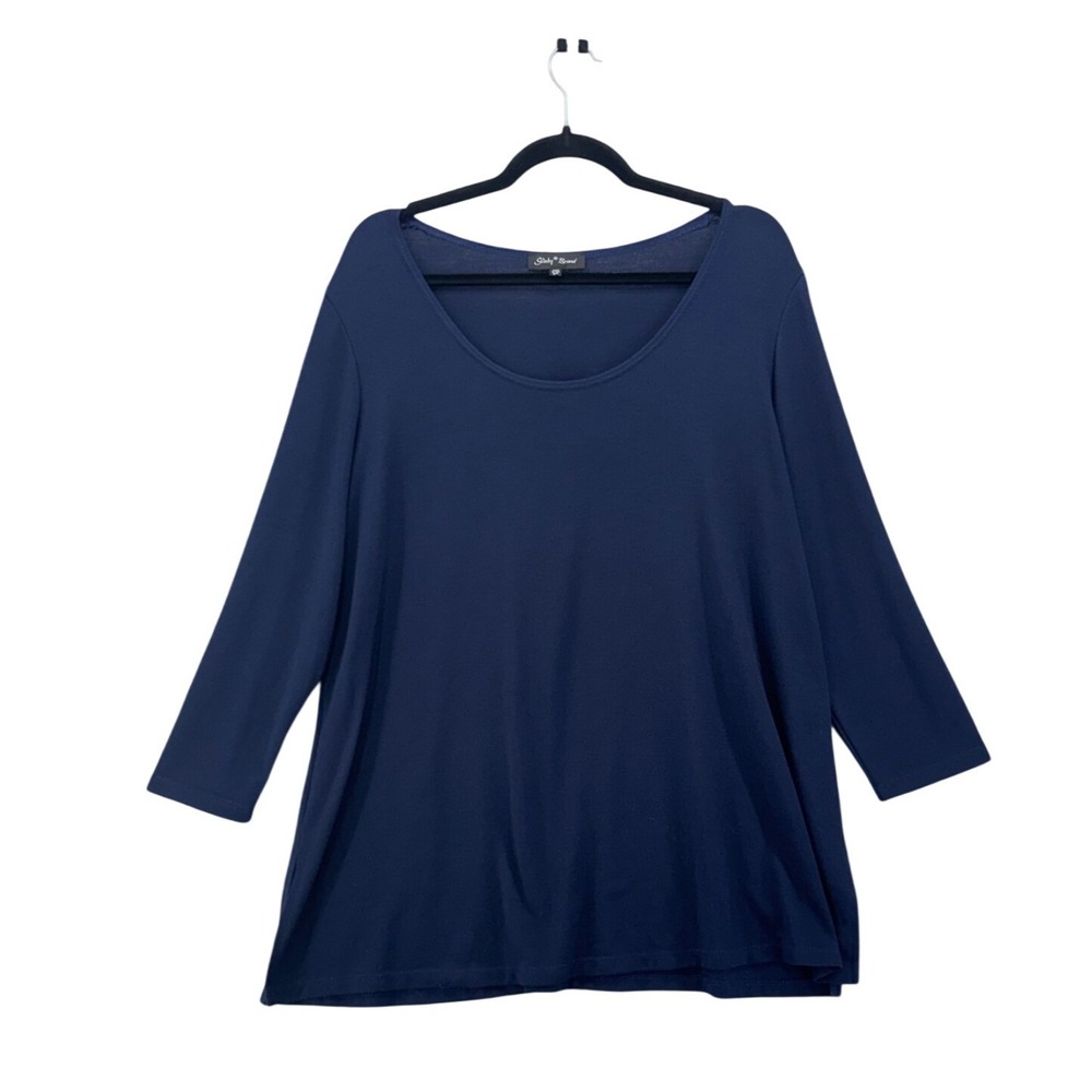 Slinky Brand Womans Top Size 2x Navy Stretchy Iron Reistant USA  Neutral Capsule